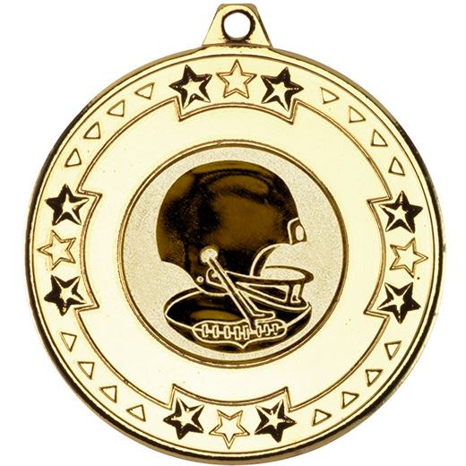 Gold Star & Pattern Medal with 1" American Football Centre Disc 50mm (2")
