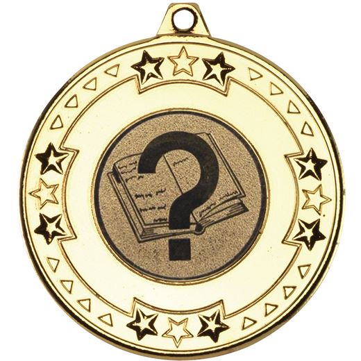 Gold Star & Pattern Medal with 1" Quiz Centre Disc 50mm (2")