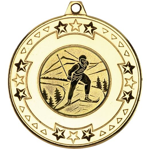 Gold Star & Pattern Medal with 1" Skiing Centre Disc 50mm (2")