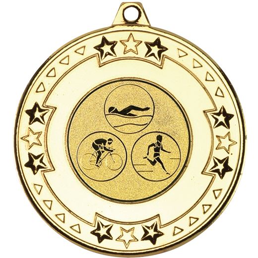 Gold Star & Pattern Medal with 1" Triathlon Centre Disc 50mm (2")