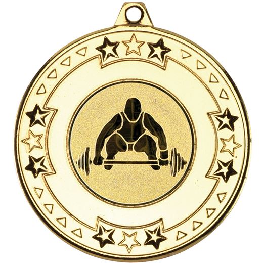 Gold Star & Pattern Medal with 1" Weight Lifting Centre Disc 50mm (2")
