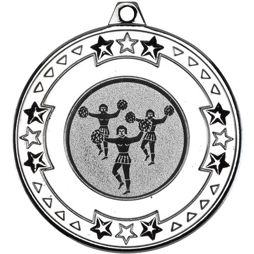 Silver Star & Pattern Medal with 1" Cheer Leading Centre Disc 50mm (2")