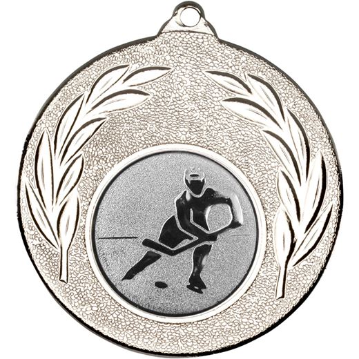 Silver Leaf Medal with 1" Ice Hockey Centre Disc 50mm (2")
