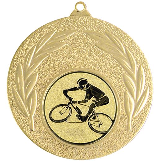 Gold Mountain Bike Cycling Medal with Leaf Pattern 50mm (2")