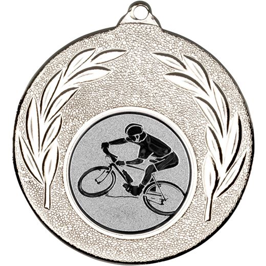 Silver Mountain Bike Cycling Medal with Leaf Pattern 50mm (2")