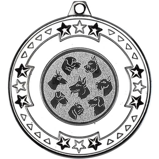 Silver Star & Pattern Medal with 1" Dog Centre Disc 50mm (2")