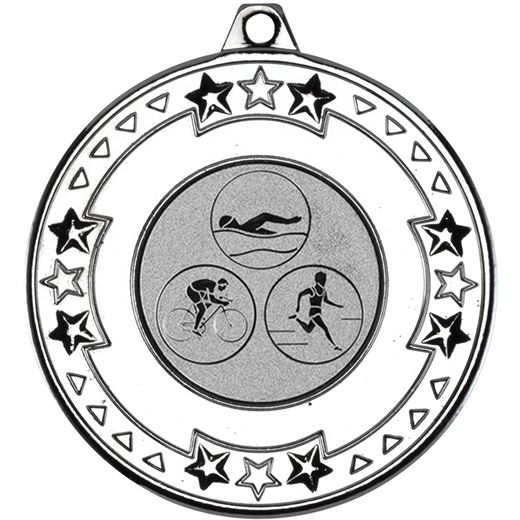 Silver Star & Pattern Medal with 1" Triathlon Centre Disc 50mm (2")