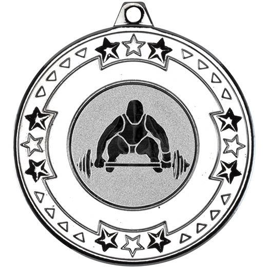 Silver Star & Pattern Medal with 1" Weight Lifting Centre Disc 50mm (2")
