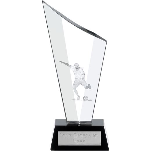 Football Award Optical Crystal on Black Glass Base 21cm (8.25")