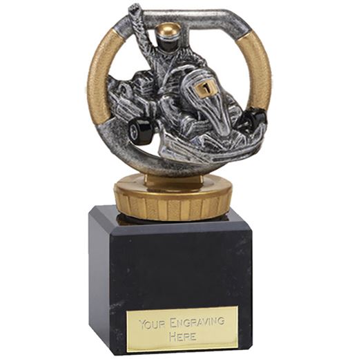 Silver & Gold Plastic Karting Trophy on Marble Base 12.5cm (5")
