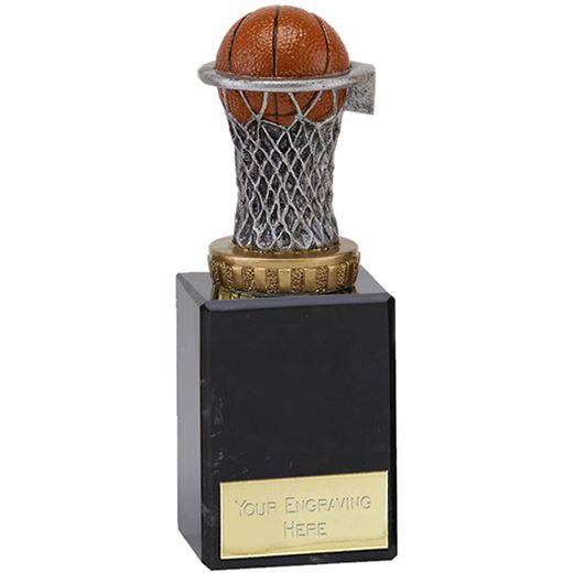 Plastic Basketball & Net Trophy on Marble Base 15cm (6")