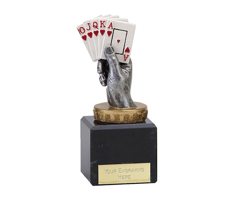 Royal Flush Playing Cards Trophy on Marble Base 12cm (4.75")