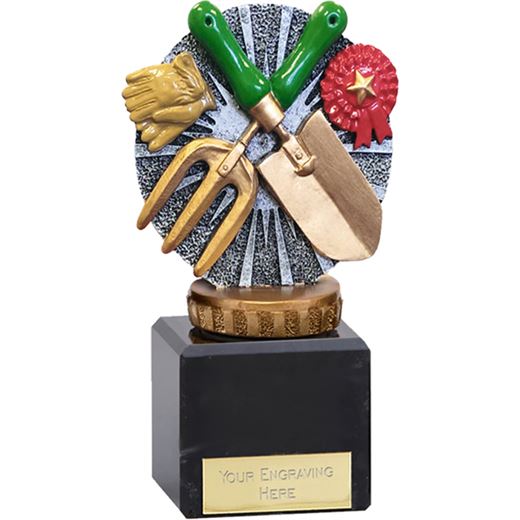 Silver & Gold Plastic Gardening Trophy on Large Marble Base 12cm (4.75")