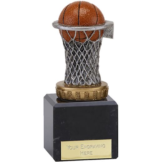 Plastic Basketball & Net Trophy on Marble Base 12.5cm (5")