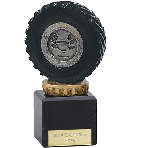 Black Tractor Tyre Trophy on Marble Base 12.5cm (5")