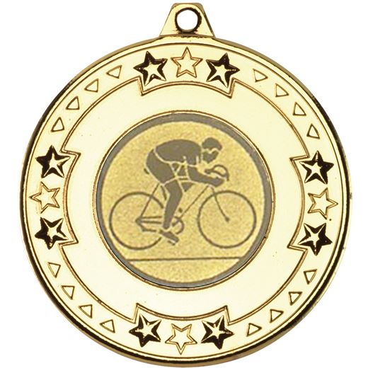Gold Star & Pattern Medal with 1" Road Bike Centre Disc 50mm (2")