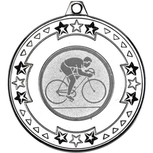 Silver Star & Pattern Medal with 1" Road Bike Centre Disc 50mm (2")