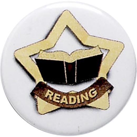 White Reading Pin Badge 25mm (1")