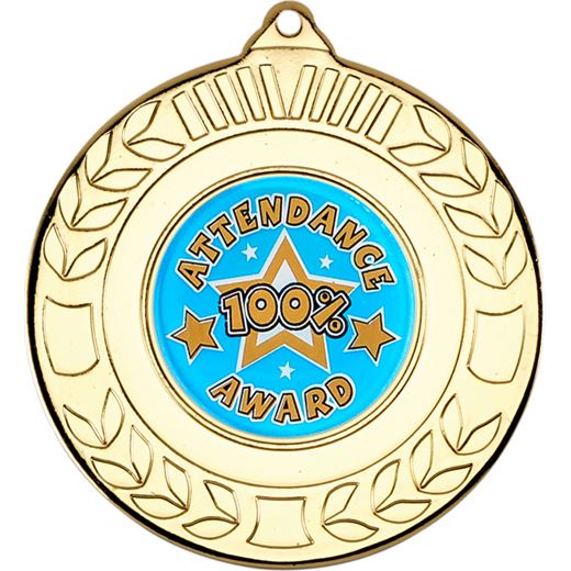 Gold Attendance Medal with Wreath Pattern 50mm (2")