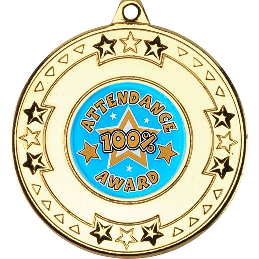 Gold Attendance Medal with Star Pattern 50mm (2")