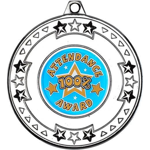 Silver Attendance Medal with Star Pattern 50mm (2")