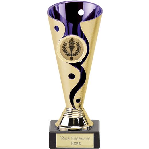 Gold & Purple Plastic Carnival Trophy on Marble Base 15cm (6")