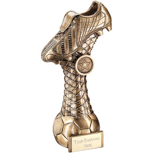 Antique Gold Football Boot On Ball on Net Stem Trophy 23cm (9")