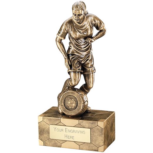 Antique Gold Female Football Figure Trophy 22cm (8.75")