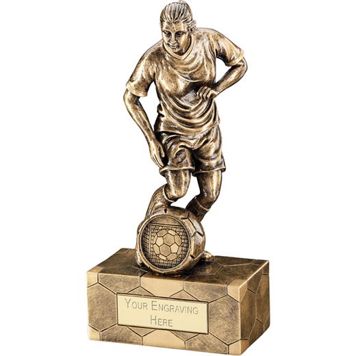 Antique Gold Female Football Figure Trophy 14.5cm (5.75")
