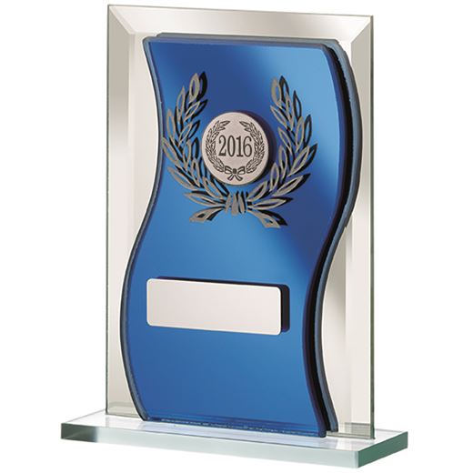 2016 Blue Mirrored Glass Plaque Award 12.5cm (5")