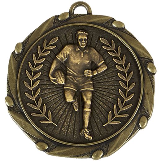 Gold Rugby Medal with Red, White & Blue Ribbon 45mm (1.75")