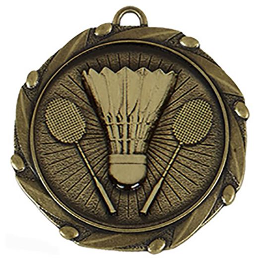 Gold Badminton Medal with Red, White & Blue Ribbon 45mm (1.75")