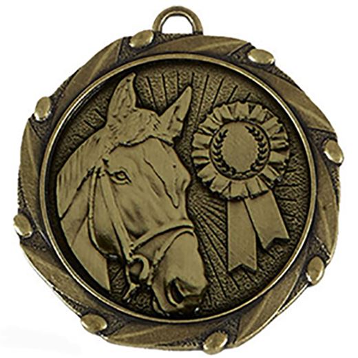Gold Equestrian Medal with Red, White & Blue Ribbon 45mm (1.75")
