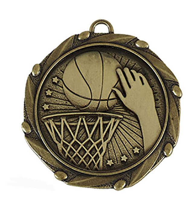 Gold Basketball Medal with Red, White & Blue Ribbon 45mm (1.75")