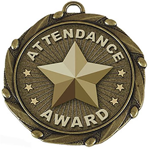 Gold Attendance Medal with Red, White & Blue Ribbon 45mm (1.75")