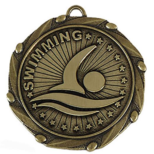 Gold Swimming Medal with Red, White & Blue Ribbon 45mm (1.75")