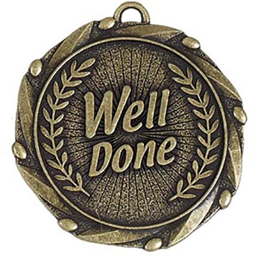 Gold Well Done Medal with Red, White & Blue Ribbon 45mm (1.75")