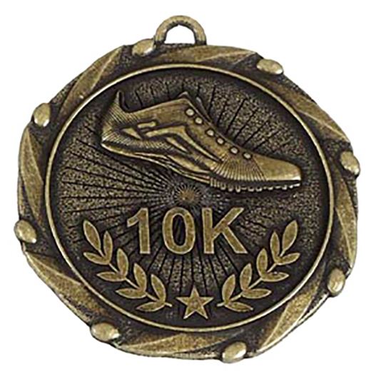 Gold 10k Run Medal with Red, White & Blue Ribbon 45mm (1.75")