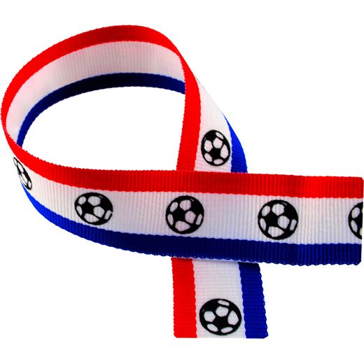 Red, White, Blue Medal Ribbon with Footballs 80cm (32")
