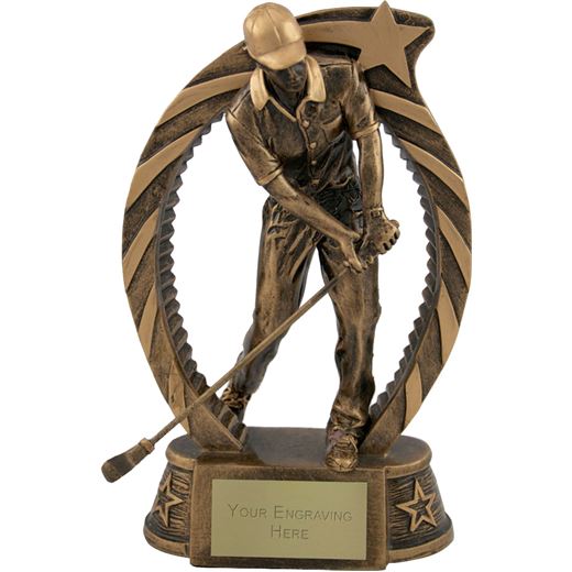 Antique Gold Star Trim Golfer Trophy 18cm (7.25")