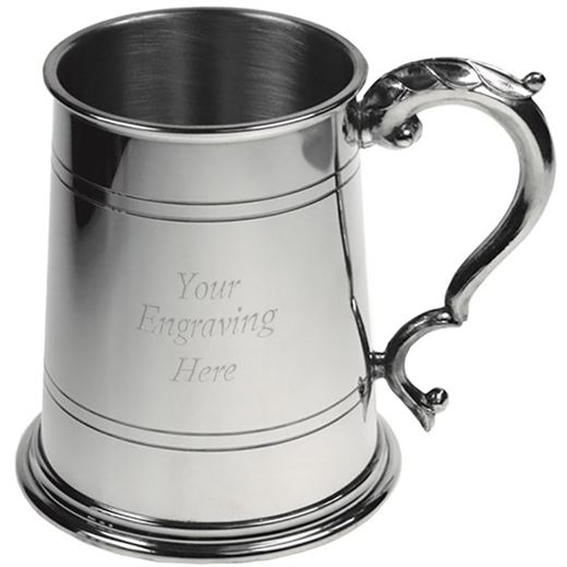 Double Lined 1pt Sheffield Pewter Tankard with Fancy Handle 11.5cm (4.5")