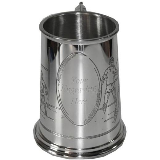 Rugby Scene Patterned 1pt Sheffield Pewter Tankard 11.5cm (4.5")