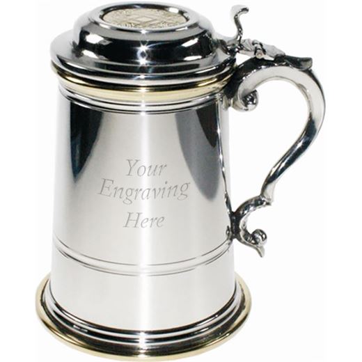 Plain 1pt Extra Heavy Brass & Sheffield Pewter Tankard with Lid 15cm (6")