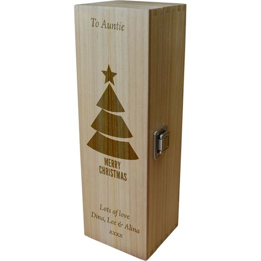 Personalised Wooden Wine Box - Merry Christmas Tree 35cm (13.75")