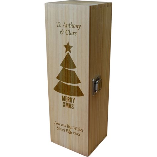 Personalised Wooden Wine Box - Merry Xmas Tree 35cm (13.75")