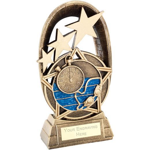 Blue Swimming Tri-Star Oval Plaque Trophy 14cm (5.5")