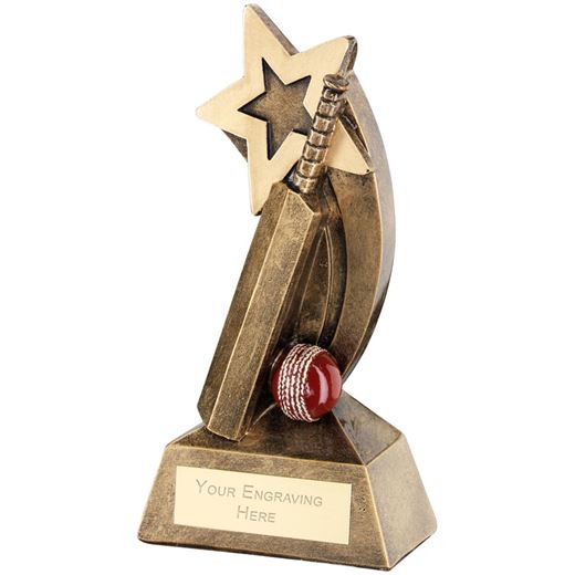 Red Cricket Bat Ball With Shooting Star Trophy 16.5cm (6.5")