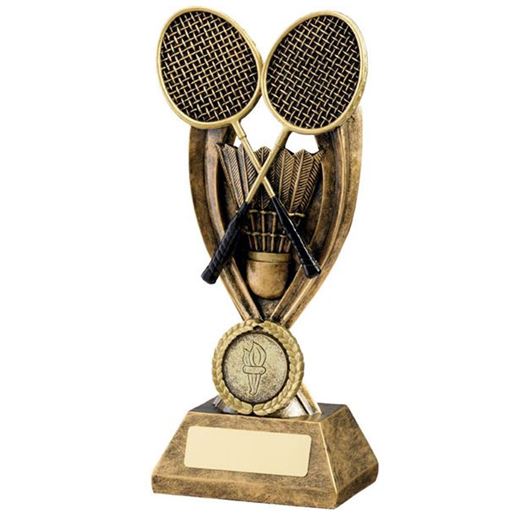 Gold Resin Crossed Badminton Rackets Trophy 19cm (7.5")
