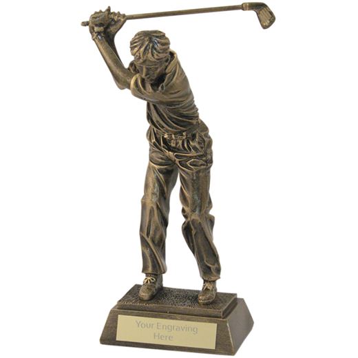 Antique Gold Male Golf Backswing Trophy 21cm (8.25")