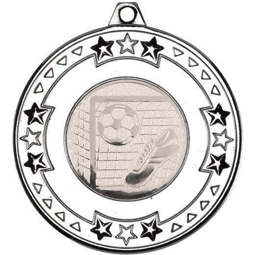 Silver Star & Pattern Medal with Football Centre Disc 50mm (2")